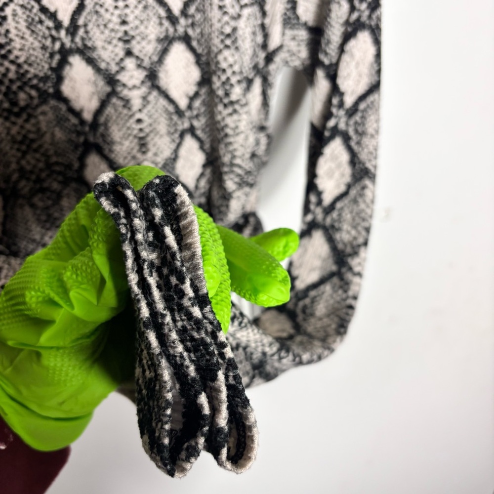 Snake Print Long Sleeve blouse with adjustable side ties  cool tones - Picture 4 of 6